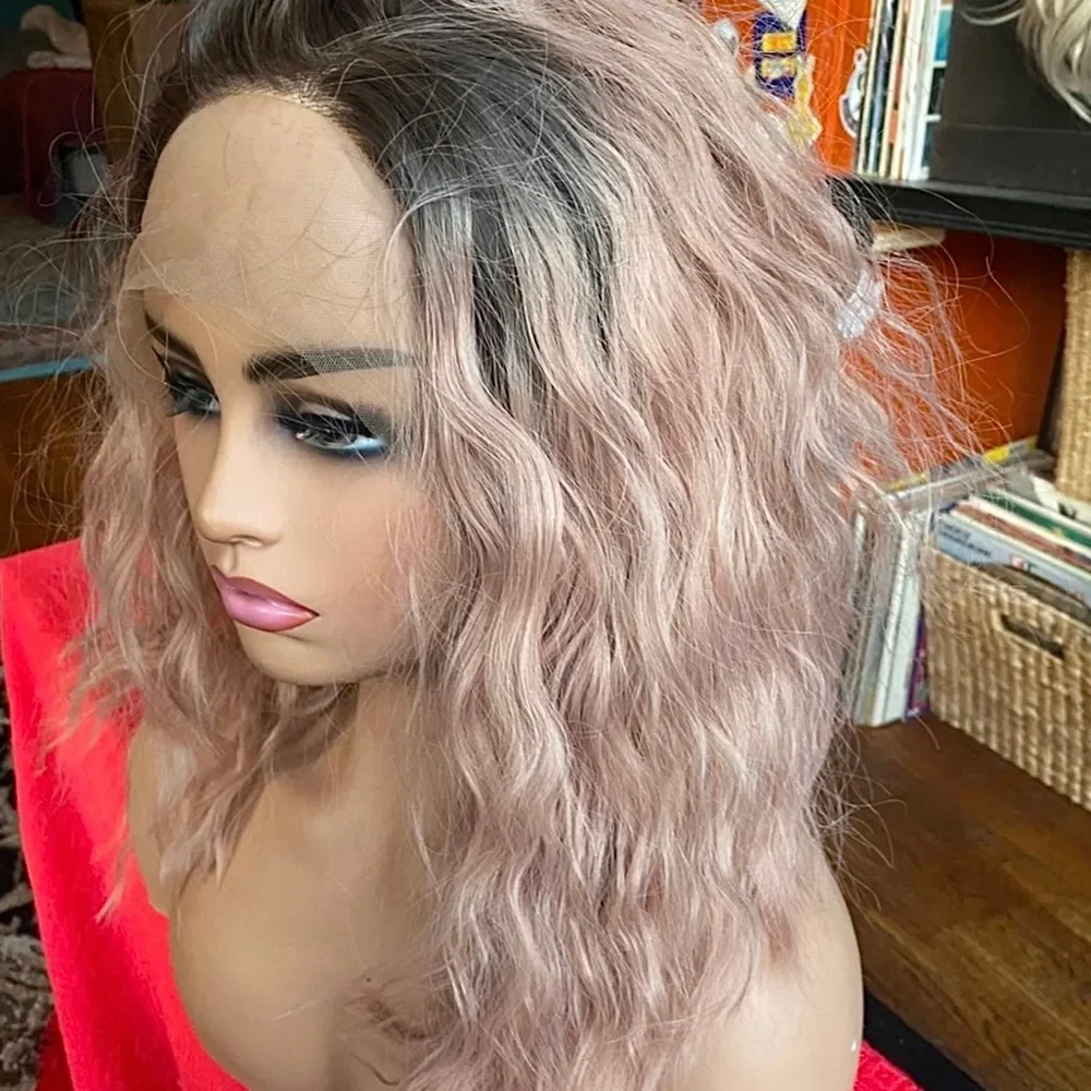 Peachy pink/dusty rose lace front wig